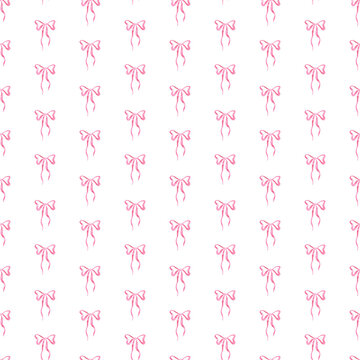 Pink Bow Seamless Watercolor Pattern