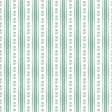 Green Botanical Stripe Seamless Watercolor Pattern