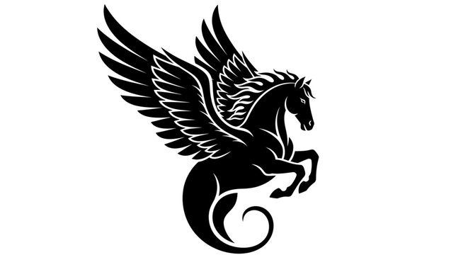 Majestic Black Pegasus Mythical Creature with Powerful Wings.