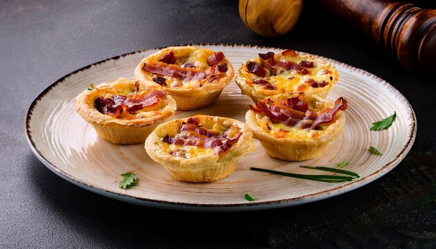 savory mini quiches with melted cheese and crispy bacon appetizing finger food tasty snack restaurant