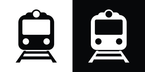 Clean front-view vector icon of a locomotive on tracks, perfect for representing railway systems, subway transport, and metro travel. © bibin