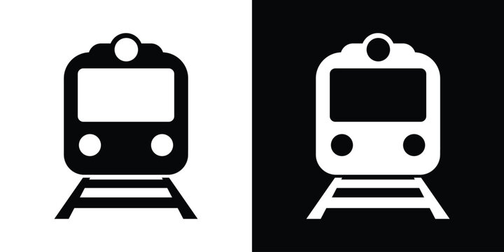Clean front-view vector icon of a locomotive on tracks, perfect for representing railway systems, subway transport, and metro travel.