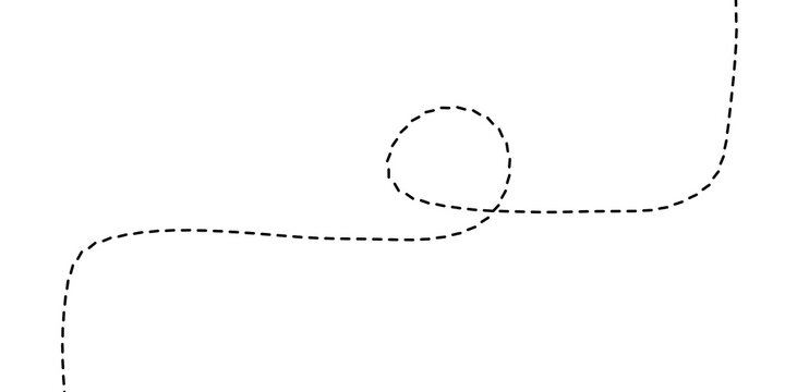 A dashed line creating a winding path with a loop, suggestive of a journey or a trace