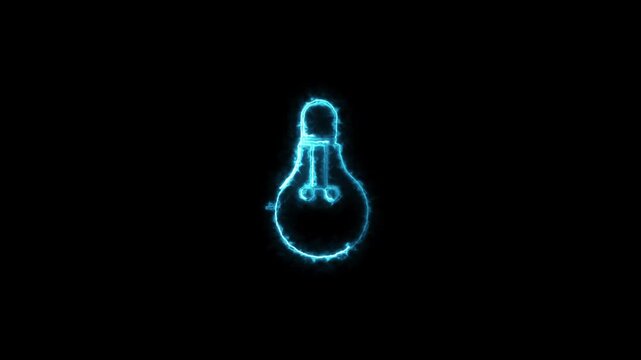 Light bulb animation with blue outline. Light bulb digital idea and innovation. Light bulb technology and creativity graphic on black background.