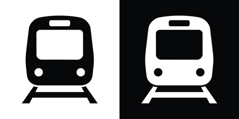 Clean front-view vector icon of a locomotive on tracks, perfect for representing railway systems, subway transport, and metro travel. © bibin