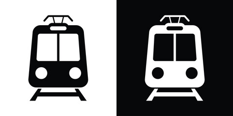 Clean front-view vector icon of a locomotive on tracks, perfect for representing railway systems, subway transport, and metro travel. © bibin