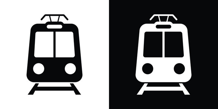 Clean front-view vector icon of a locomotive on tracks, perfect for representing railway systems, subway transport, and metro travel.