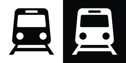 Clean front-view vector icon of a locomotive on tracks, perfect for representing railway systems, subway transport, and metro travel. © bibin
