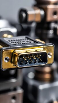 Extreme Close-up of a Gold-Plated DVI Connector with Pins Visible, Technology Macro