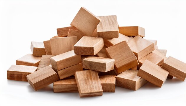 heap of wood blocks tiles scrabble letters isolated on a white background
