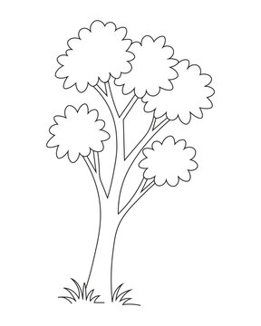 Hand drawn banyan tree line art illustration vector, Minimalist bot gach outline drawing for coloring page