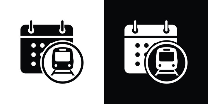 Minimalist icon featuring a calendar with a train symbol. Ideal for representing travel planning and transit schedules.