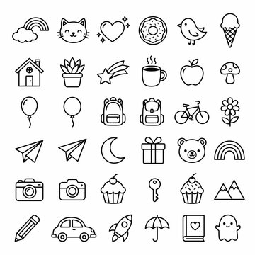 A collection of cute line icons.