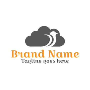 Modern cloud computing logo design featuring a bird icon as a vector symbol for internet data communication and network web solutions.