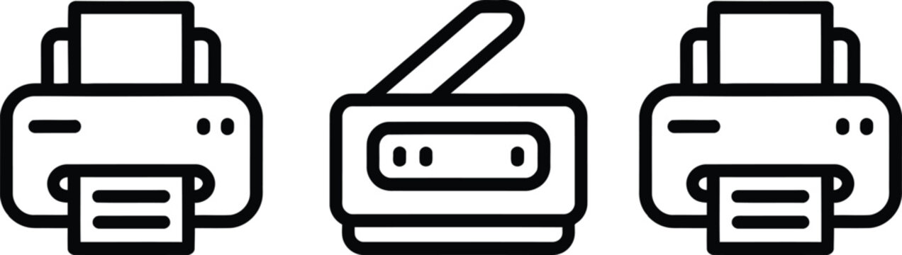 Three black and white printer icons