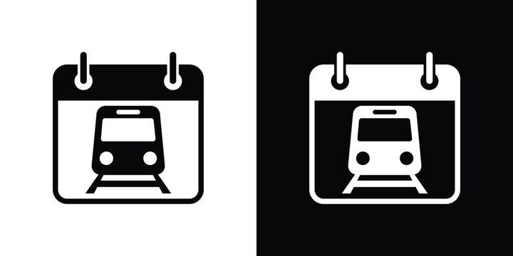 Clean icon of a train silhouette inside a calendar page. Suitable for holiday planning and rail travel scheduling apps.