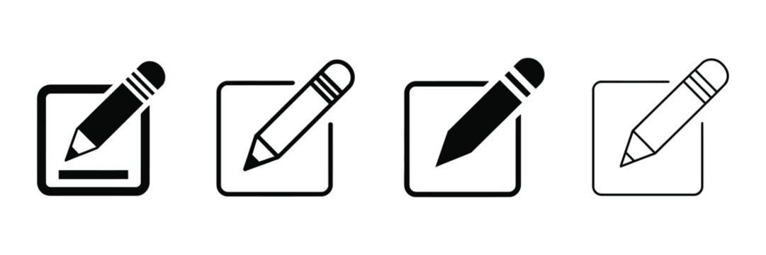 Document Edit icon Collection, Pencil and Text Editing symbols in clean vector style for content creation and form modification interface design.