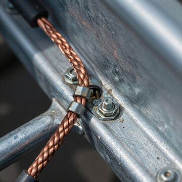 Braided copper grounding wire on galvanized steel chassis