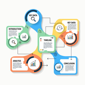 Abstract Business Infographic Template with Five Connected Sections.