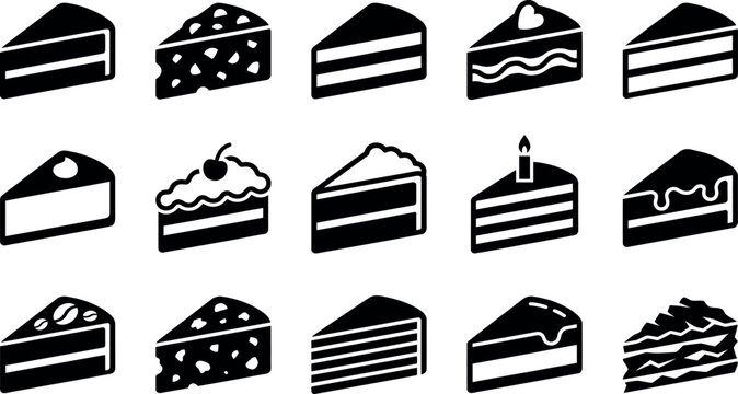 Collection of cake slices with various toppings and frostings