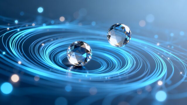 Two diamonds on blue spiral background
