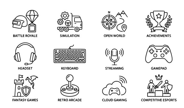 Gaming Genre and Esports Linear Icons Vector Collection