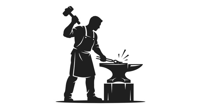 blacksmith working at anvil with hammer detailed silhouette