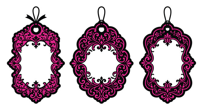 ornate frame silhouettes with floral details pink and black silhouette