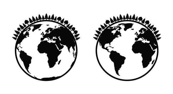 Earth with trees silhouette