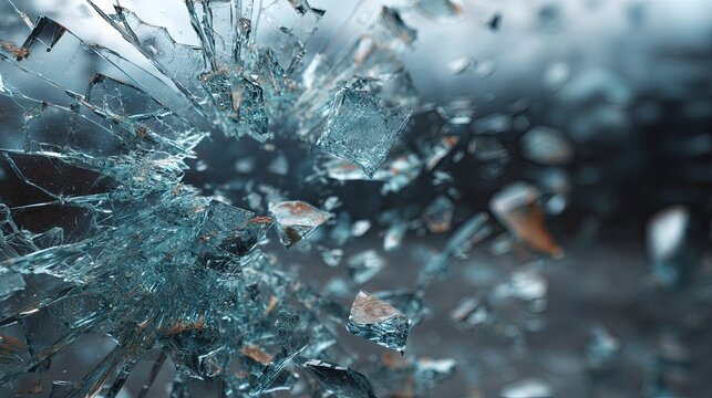 Abstract background featuring shattered glass fragments, creating a dramatic textured surface with sharp reflections and a modern artistic aesthetic