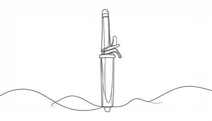 Obraz premium Continuous line art drawing of a modern hair curling iron a minimalist black outline illustration of a beauty tool for styling wavy hair.