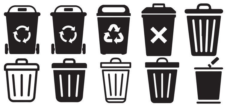 Waste sorting and recycling bin icons with different symbols vector illustration eps 10