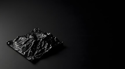 Naklejka premium A shiny black object sits on a dark surface with a rugged texture visible.