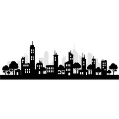 Obraz premium Cityscape Silhouette: Urban Skyline with Buildings and Trees
