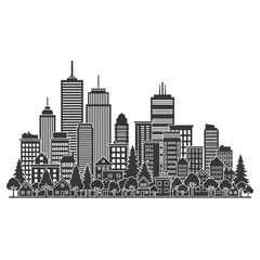 Obraz premium Cityscape Silhouette: Urban Skyline with Buildings, Trees and Houses.