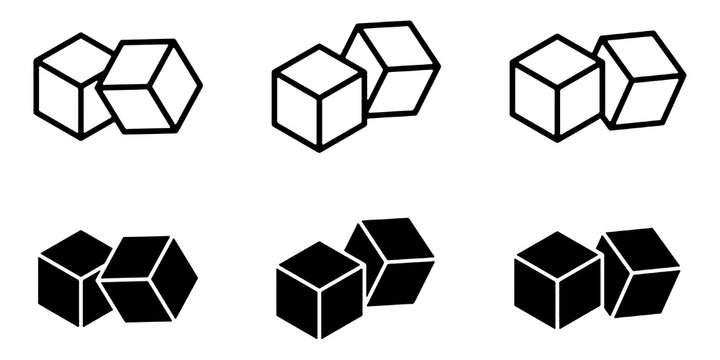 Sugar cubes icon set. Ice cube vector illustration. Square dice outline symbol isolated.