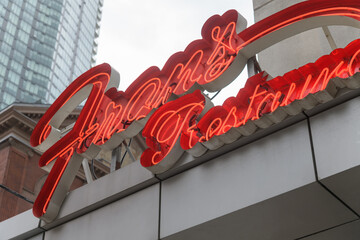 Fototapeta premium retro vintage Fran's Restaurant neon sign outside location at 200 Victoria St, Toronto