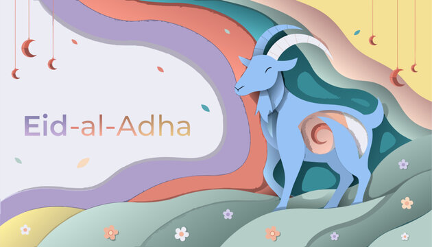 Eidaladha celebration with a blue goat on colorful abstract background