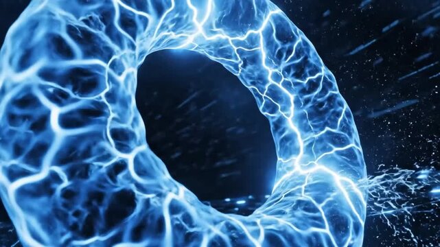Abstract glowing blue energy ring with crackling electric arcs, a visually striking representation of power and dynamic forces