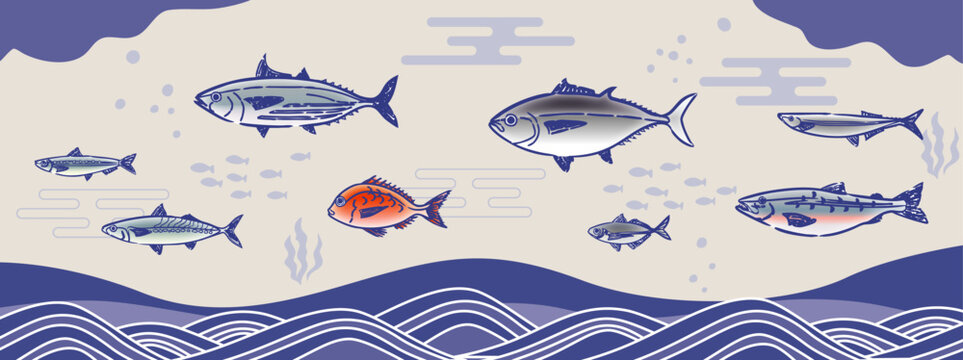 手描きペンタッチお魚イラスト