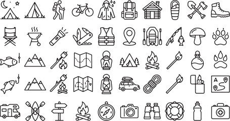 Flat camping and hiking activity icons set © EPS VECOR 