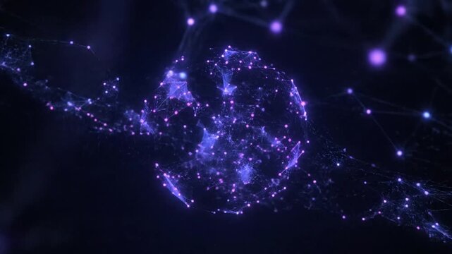 Abstract Glowing Plexus Sphere Rotating in Space, 3D Animation Motion Graphic for Technology and Data Visualization Background
