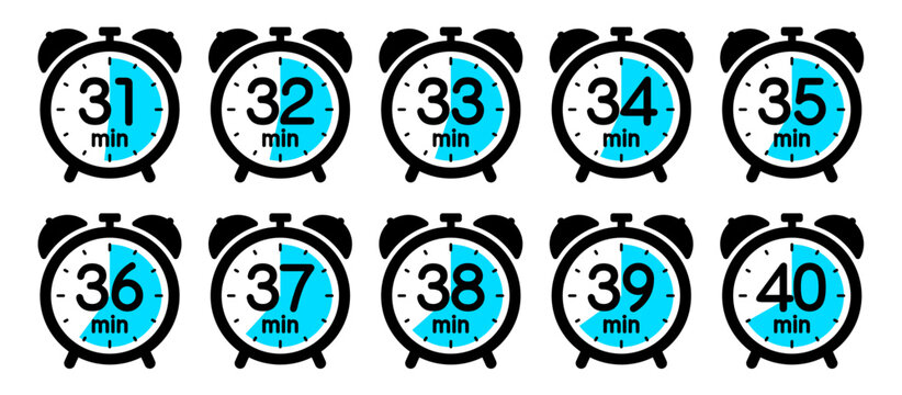時間を示す時計のアイコン（alarm clock icon 31min/32min/33min/34min/35min/36min/37min/38min/39min/40min）
