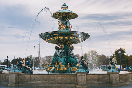 Fontaine des Mers (Fountain of the Seas) at the Place de la Concorde in the center of Paris, France