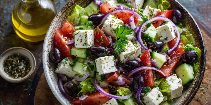 Greek Chopped Salad with Tomatoes Cucumbers and Feta Cheese