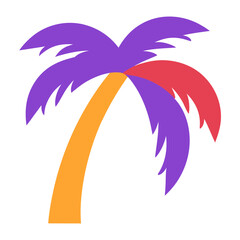 Tropical palm tree icon with colorful fronds representing summer vacation travel and exotic beach destination scenery in flat vector art. © Sumon