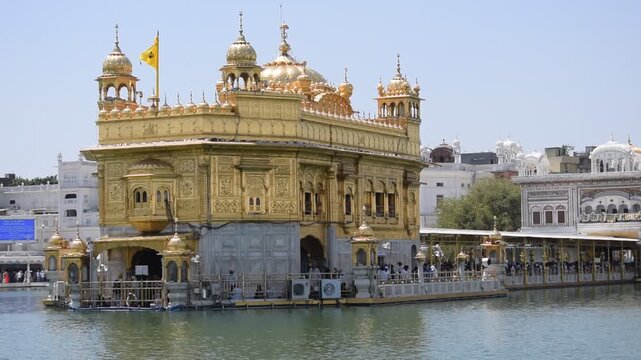 Beautiful view of Golden Temple - Harmandir Sahib in Amritsar, Punjab, India, Famous indian sikh landmark, Golden Temple, the main sanctuary of Sikhs in Amritsar, India