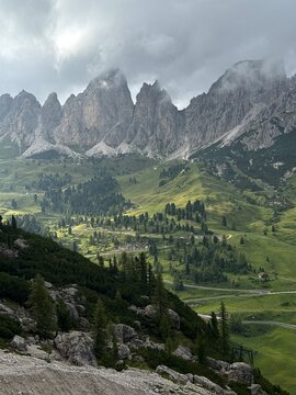 Gran Cir mountain peak with surrounding peaks in the Puez-Odle Nature Park, Dolomites, South Tyrol, Italy