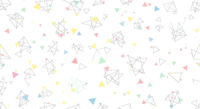 Abstract geometric pattern with thin line stars and colorful pastel triangles.