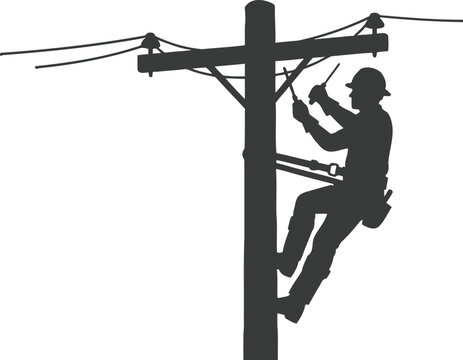 Silhouette of a Lineman Working on a Utility Pole